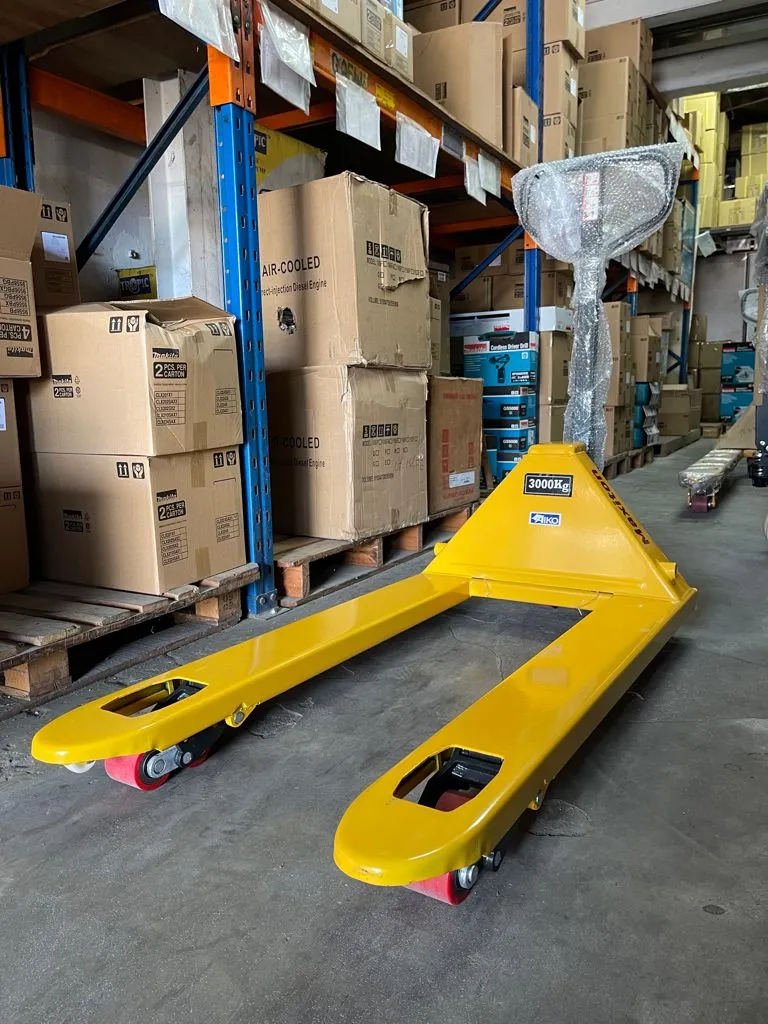 Aiko 3Ton Pallet Truck 685x1220x85mm Double Pu Yellow Hand | Model : PT-CBY3P-685-2