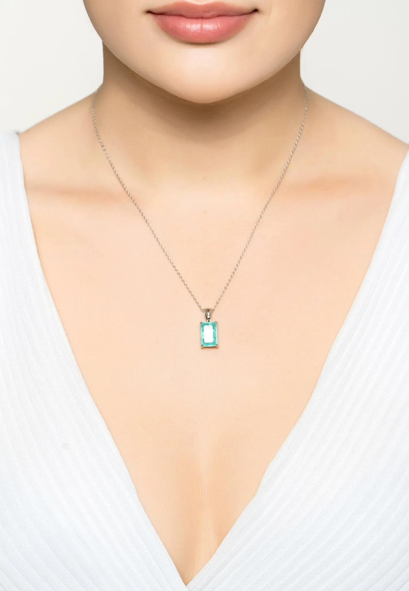 Alexandra Rectangle Gemstone Necklace Silver Paraiba Tourmaline