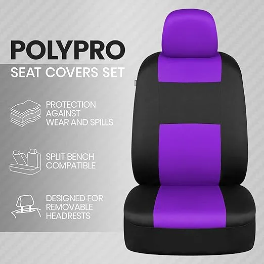 BDK PolyPro Purple Car Seat Covers for Women Full Set – Front and Rear Split Bench Car Seat Cover, Easy Install with Two-Tone Accent, Interior Covers for Auto Truck Van SUV