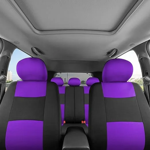 BDK PolyPro Purple Car Seat Covers for Women Full Set – Front and Rear Split Bench Car Seat Cover, Easy Install with Two-Tone Accent, Interior Covers for Auto Truck Van SUV