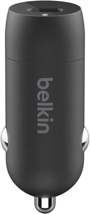 Belkin 20 Watt USB C Car Charger with Fast Charging for Apple iPhone 14, 13, iPad Pro, Samsung Galaxy S22 Ultra & More (Cable Not Included) - Black