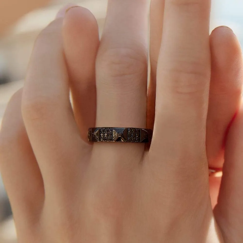 Black Geometric Ring - Dark Grey Silver