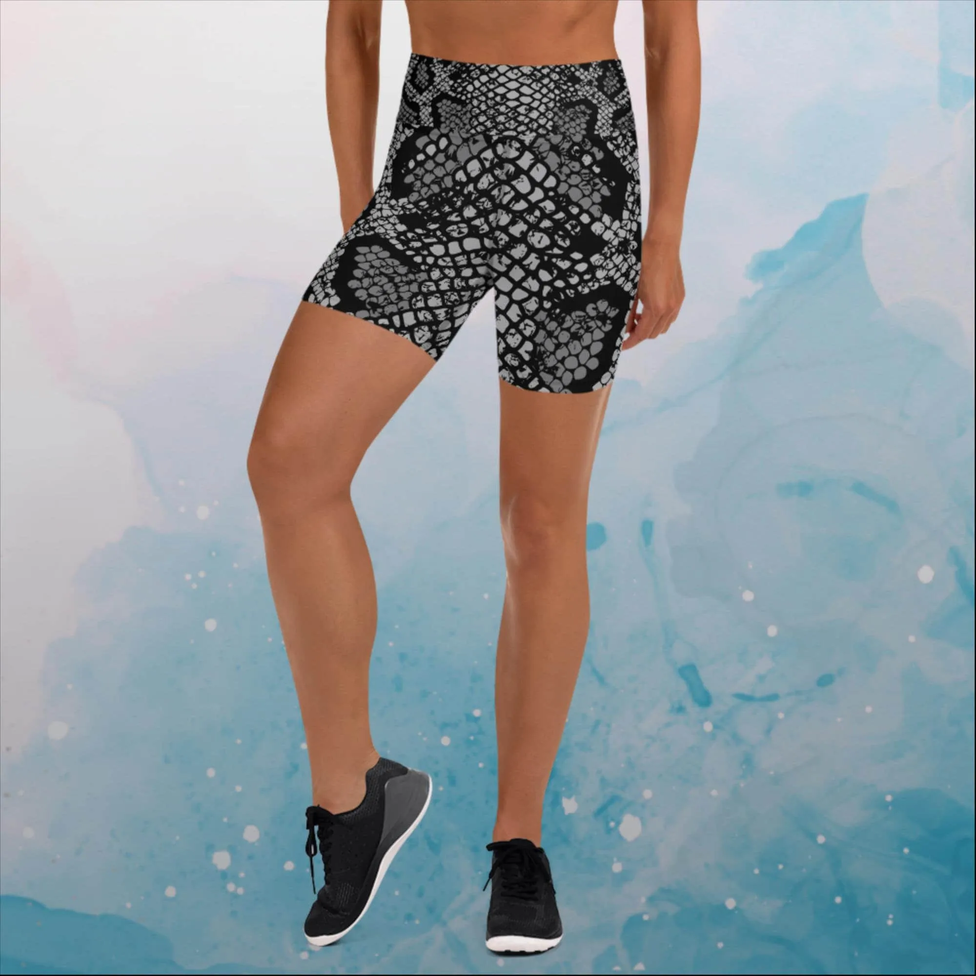 Black Snake Skin Womens Yoga Shorts