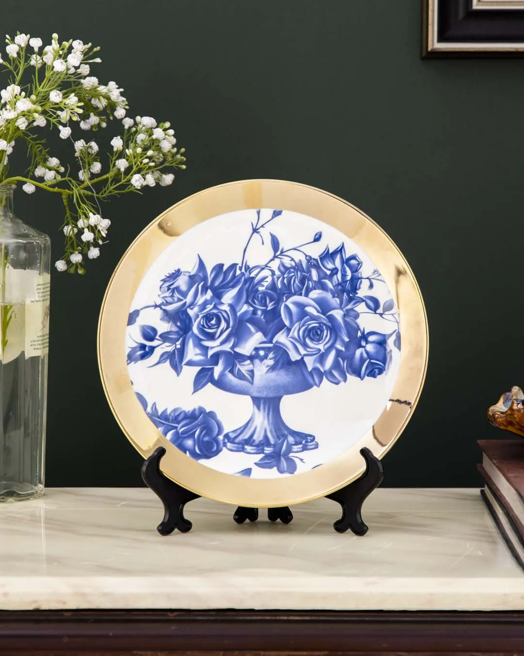 Bouquet of Flowers Blue & White Decorative Plate - 8"