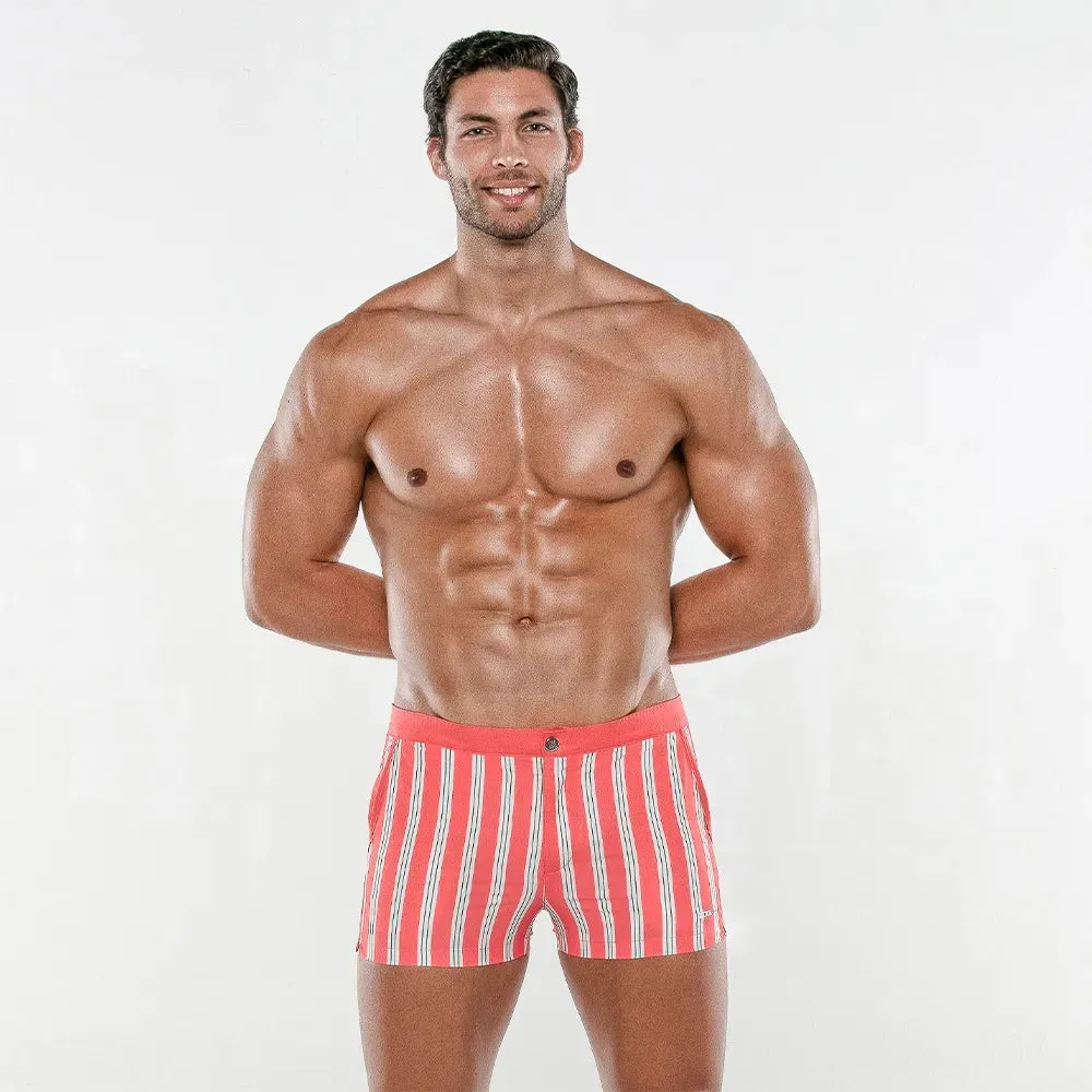 Code 22 Retro Stripe 2.5" swim boxer trunk 23034 coral