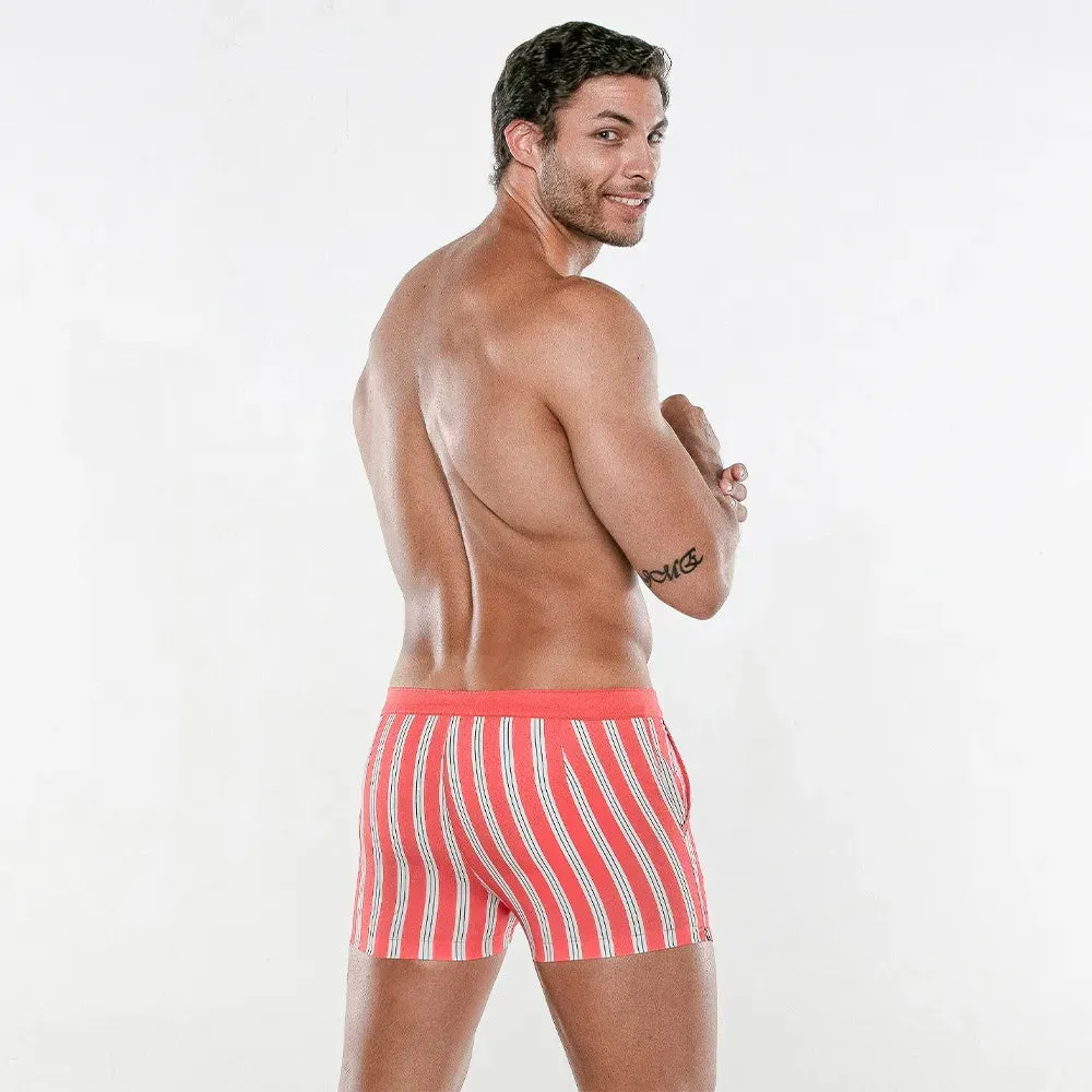 Code 22 Retro Stripe 2.5" swim boxer trunk 23034 coral