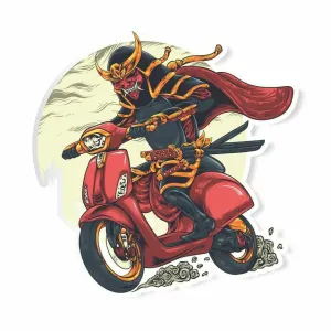 Evil Samurai on vespa Sticker