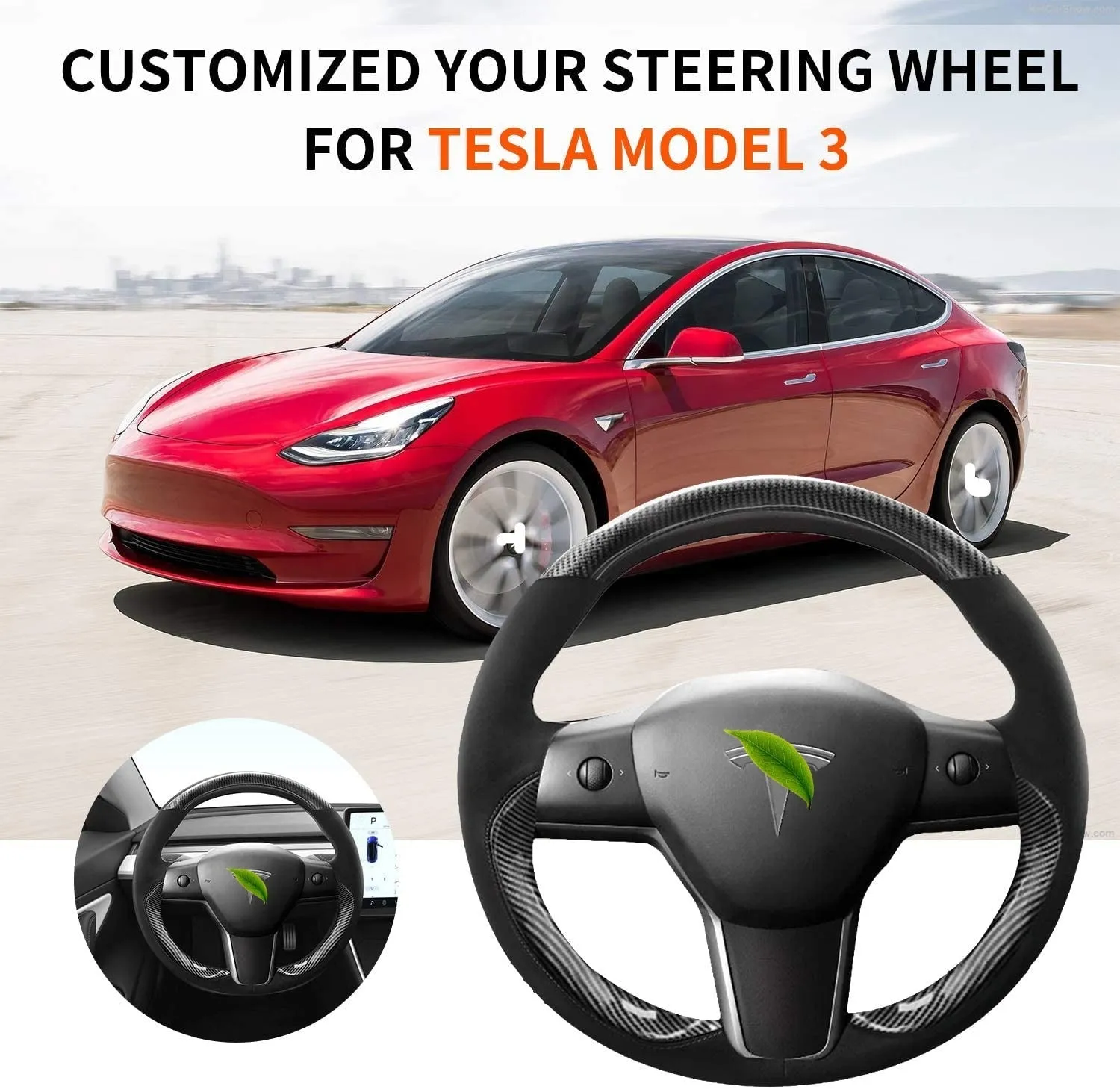 Genuine Leather Steering Wheel Cover for Tesla Model 3 / Y