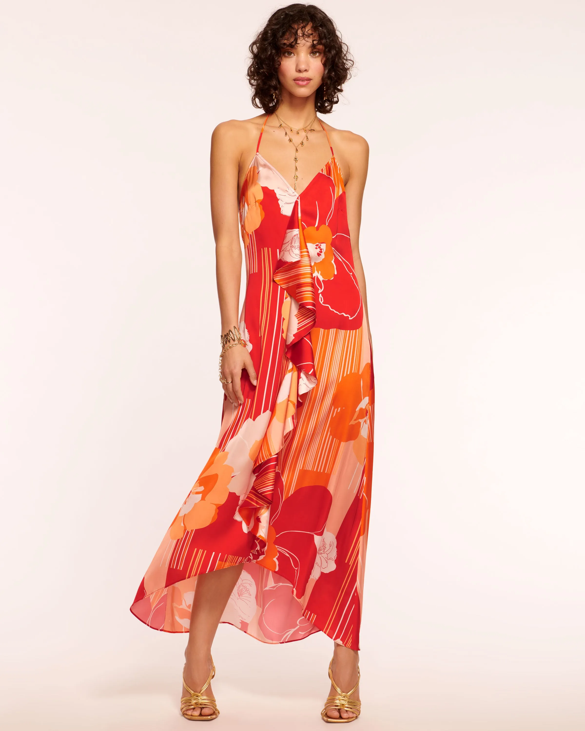 Jeanette Ruffle Halter Midi Dress