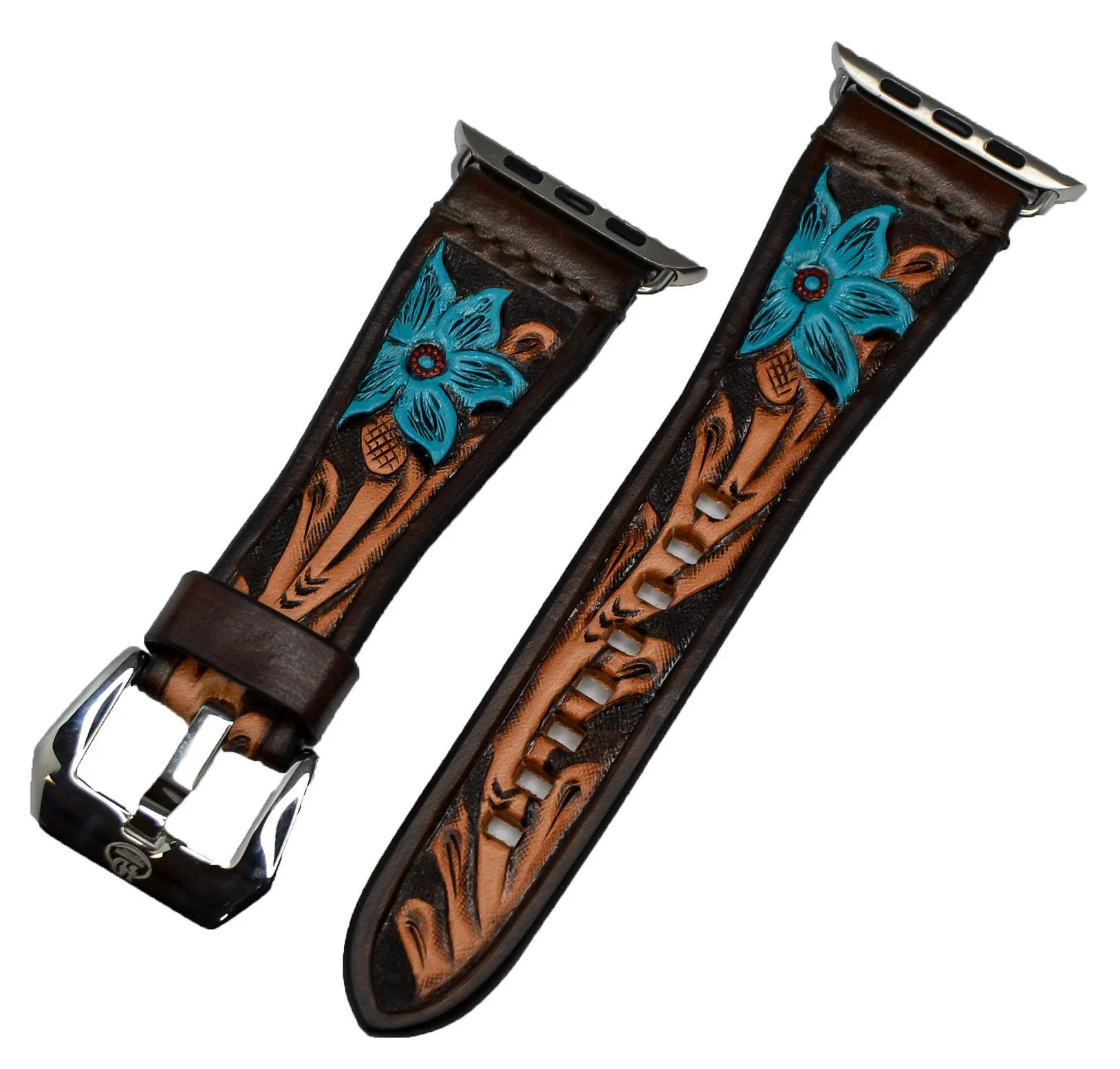 Leather Tapered Turquoise Floral Apple Watch Band