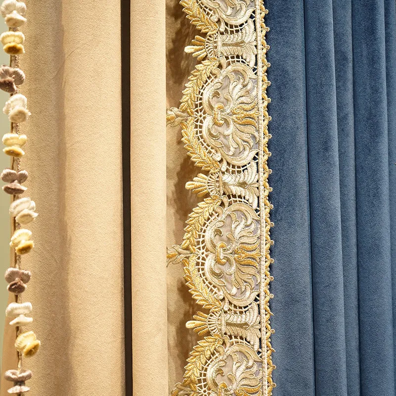 Light Luxury Stitching Dark Blue Velvet Cloth Bedroom Water-soluble Embroidered Curtain