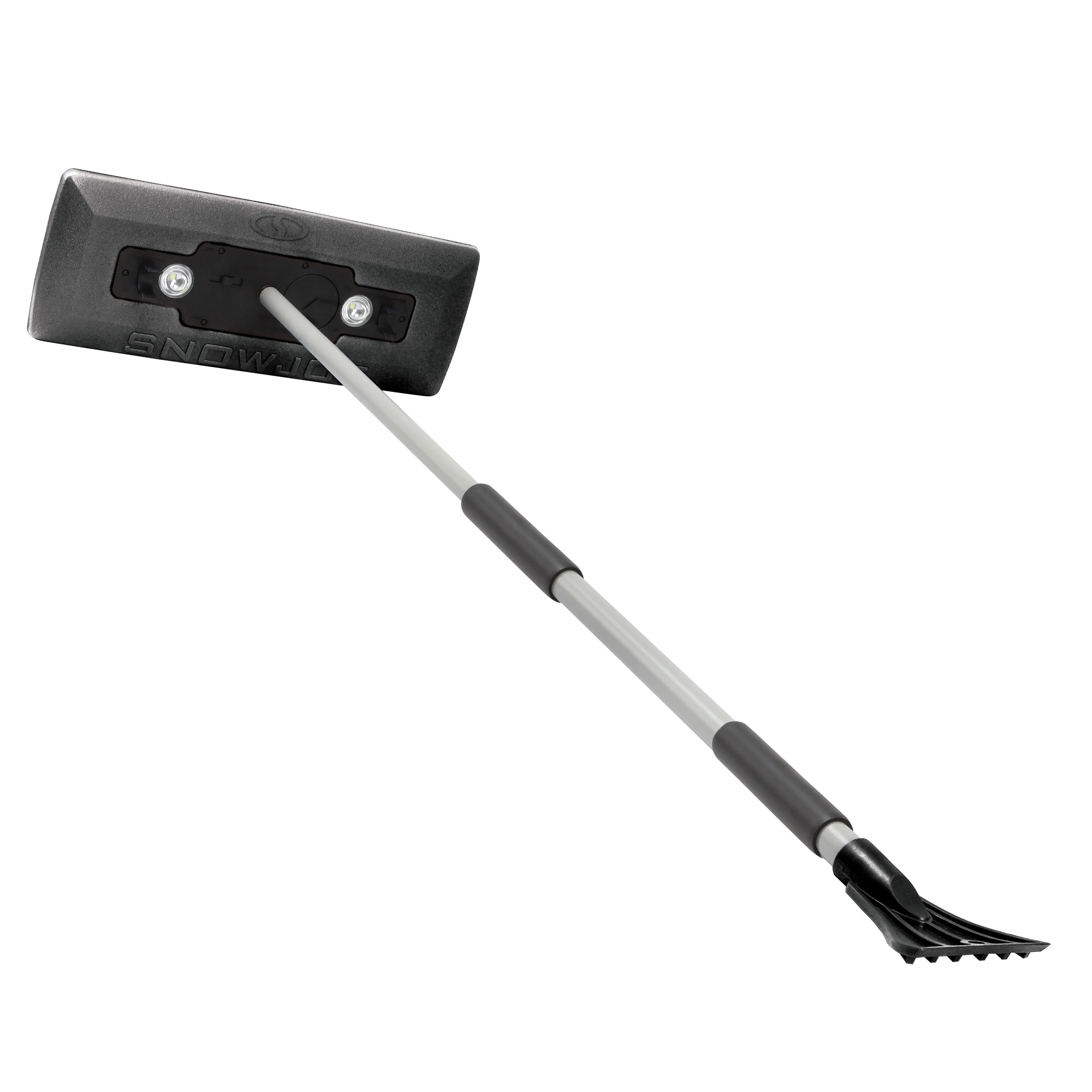 Snow Joe SJBLZD-LED-BLK 4-In-1 Telescoping Snow Broom   Ice Scraper | 18-Inch Foam Head | Headlights (Black)