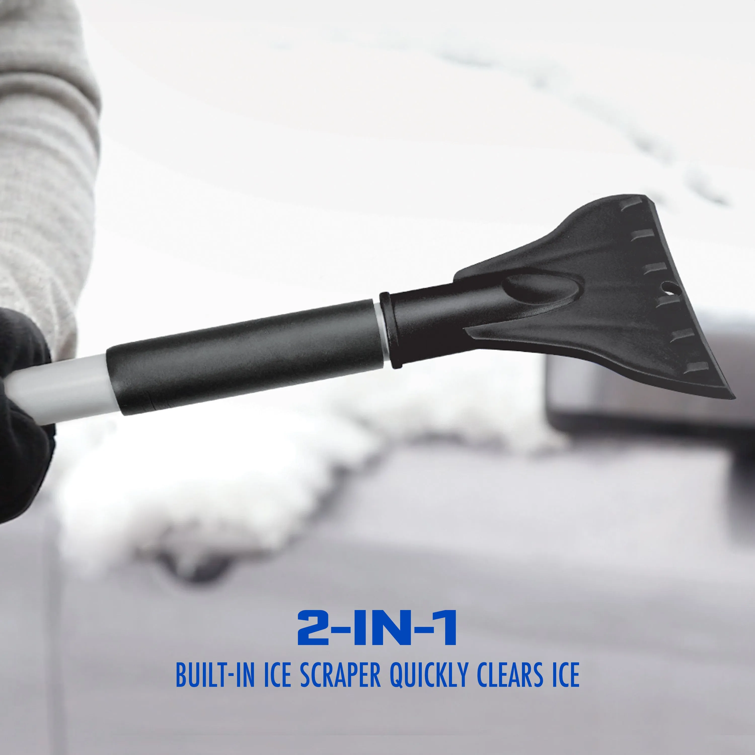 Snow Joe SJBLZD-LED-BLK 4-In-1 Telescoping Snow Broom   Ice Scraper | 18-Inch Foam Head | Headlights (Black)