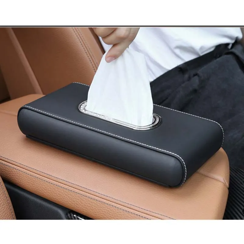 TAPTES PU Leather Napkin Holder Box for Tesla Model S/3/X/Y, Leather Tissue Box